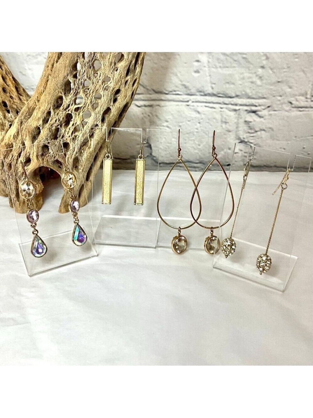 4 Pair Gold Tone Dangling Hook Earrings